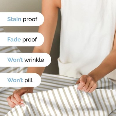 Twin Beige Striped Microfiber Deep Pocket Sheet Set