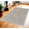 Tan Brown and Blue Floral Hand Woven Distressed Area Rug With Fringe - 2 of 4