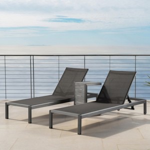 Christopher Knight Home Cape Coral Outdoor Mesh and Aluminum 3 Piece Chaise Lounge Chat Set - 1 of 4