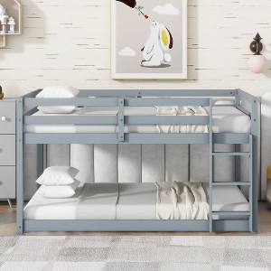 Kumasinova Twin-Over-Twin Floor Bunk Bed with Ladder, Low-Height Solid Rubber Wood Floor Bed Frame, Bunk Bed for Kids' Bedrooms/Small Spaces - 1 of 4
