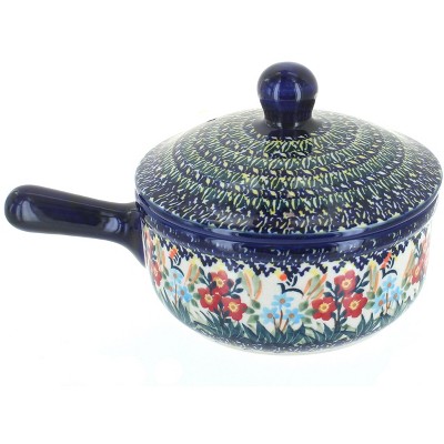 Blue Rose Polish Pottery Garden Field Suace Pot with Lid