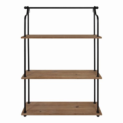 Walters 23" Rustic Brown Wood and Metal Floating Wall Shelf