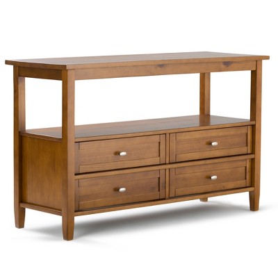 Solid Wood Freestanding Console Table with 4 Drawers, Large Open Shelf and Multipurpose Design