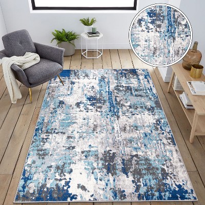 Blue and Gray Abstract Synthetic 5' x 7' Area Rug
