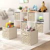 6-Piece Beige Woven Storage Set with PU Handles, Featuring Rattan-Print Fabric Design. - 2 of 4