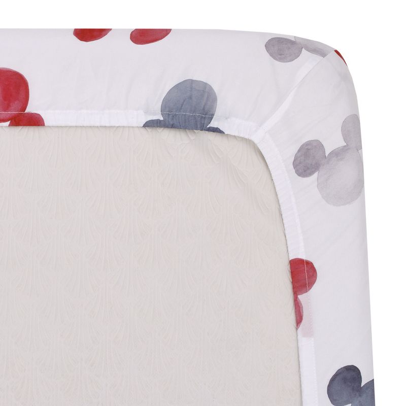 Disney Mickey Mouse - Black, White, Gray and Red Watercolor Mickey Ears Nursery Fitted Mini Crib Sheet, 4 of 6