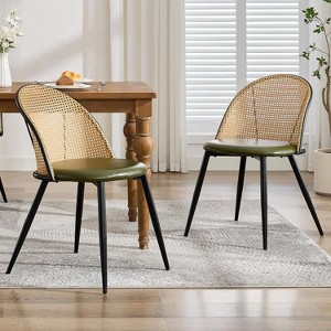 TYBOATLE Rattan Dining Chairs Set of 4, Black Mid-Century Modern Chairs with Faux Leather Cushion & Adjustable Foot Pads for Kitchen or Dining Room - 1 of 4