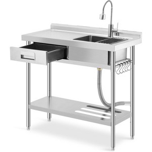 Freestanding Stainless Steel Utility Sink with Workbench,Left Drawer,39" Commercial Kitchen Sink with Faucet - 1 of 4