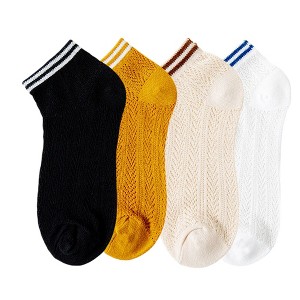 Anna-Kaci Women's 4-Pair Pack Lightweight Mesh Ankle Socks with Striped Cuffs Breathable Knit Texture - 1 of 4