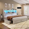 AMERLIFE Bed Frame with Drawers, LED, Bookcase Headboard, Charging, Shelves - 2 of 4