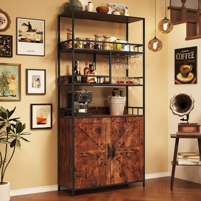 Industrial Baker Rack with Cabinet 31.49"W*11.8"D*70.8" H Wine Rack Brown