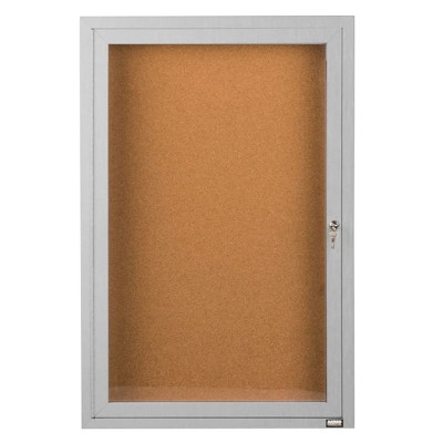 Aarco Products 36"x24" 1-Door Indoor Shatter Resistant Enclosed Bulletin Board with Natural Cork, Aluminum Frame with Lock
