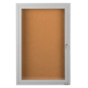 Aarco Products 36"x24" 1-Door Indoor Shatter Resistant Enclosed Bulletin Board with Natural Cork, Aluminum Frame with Lock - 1 of 4