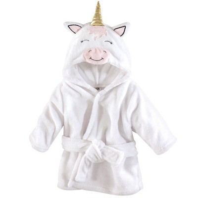 Hudson Baby Infant Girl Plush Animal Face Bathrobe, Modern Unicorn, 0-9 Months