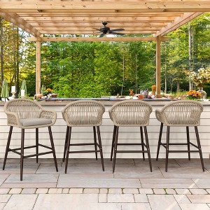 Arceso Outdoor Bar Stools Set of 4, 26.8" H Rattan Outdoor Counter Height Bar Stools, Woven Rope Backrest with Aluminum Legs - 1 of 4
