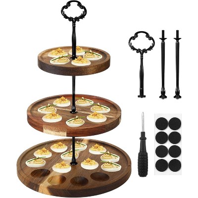 3 Tier Wooden Deviled Egg Platter 26 Holes, Reversible Serving Tray for Easter Thanksgiving Christmas Cheese Serving