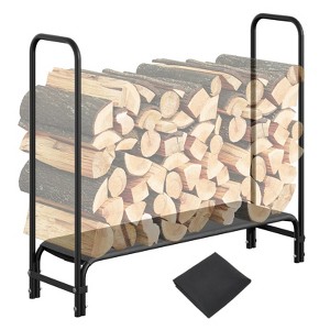 Heavy Duty Firewood Rack – Indoor/Outdoor Steel Tubular Holder w/ Waterproof Cover,Ventilated Base, Tool-Free Assembly - 1 of 4