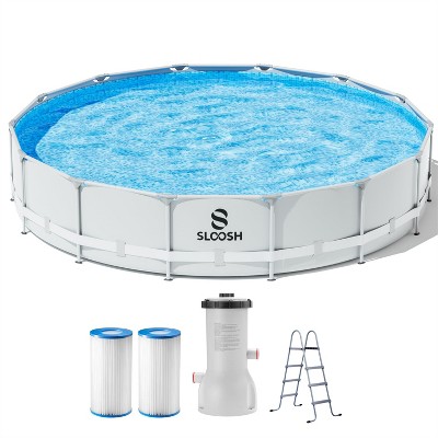 SLOOSH 15ft x 42inch Round Above Ground Pool, Outdoor Round Frame Above Ground Swimming Pool Set Kiddie Pool for Kids Adults with Filter Pump Ladder