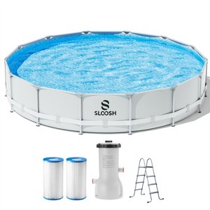 SLOOSH 10/12/15 FT Large Round Above Ground Pool, Outdoor Round Frame Above Ground Swimming Pool Set Kiddie Pool for Kids Adults with Filter Pump - 1 of 4