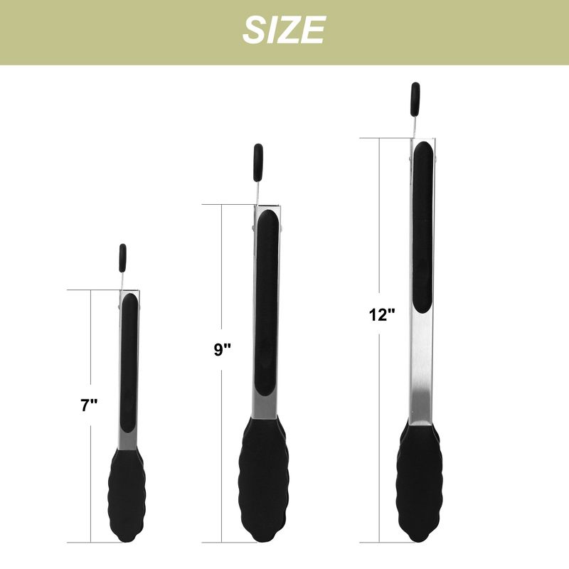 Unique Bargains Kitchen Stainless Steel Cooking Set Silicone Tongs, 3 of 8