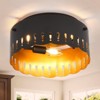 PAKOKULA 3-Light Matte Black Industrial Drum Flush Mount Ceiling Light with Brass Inside Finish and Wavy Brim Fixture - 2 of 4