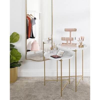 Ulani Modern Geometric Nesting Tables in Polished Gold and Gray
