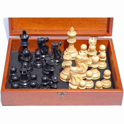 WE Games Jacques Chessmen - Black Stained Kari Wood with 3.75 in. King - in Wooden Treasure Box