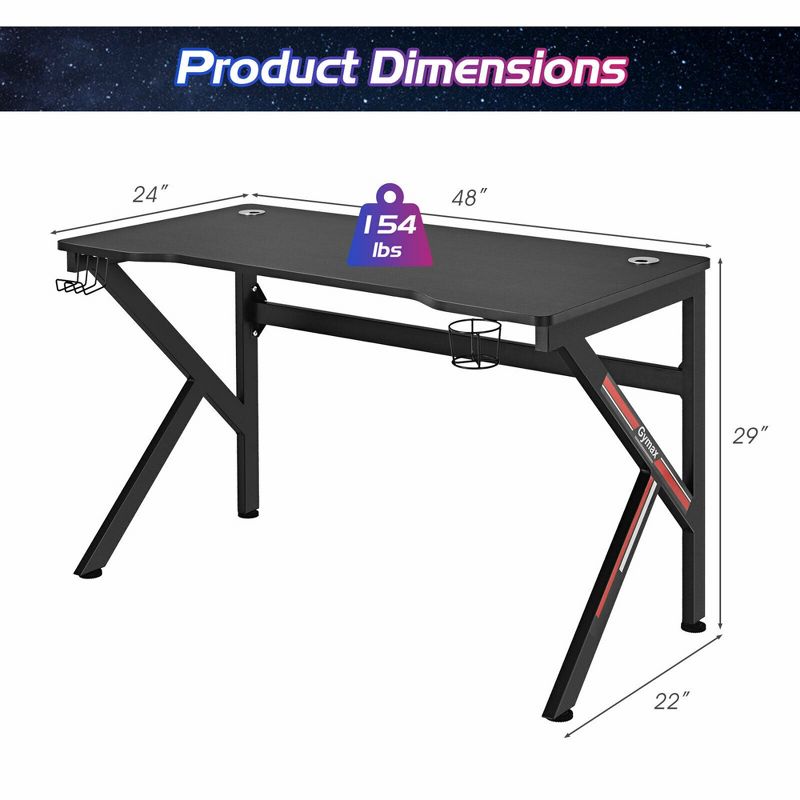 Costway 48'' K-shaped Gaming Desk Computer Table with Cup Holder & Headphone Hook, 2 of 10