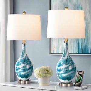 Maxax Blue Ceramic Table Lamp Set of 2,Bedside Desk Lamp with Modern Marbled Design, Nightstand Lamp for Bedroom Living Room - 1 of 4