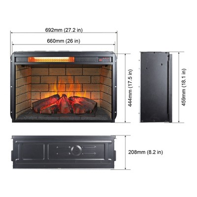 26-Inch Black Wood Electric Fireplace with Tempered Glass