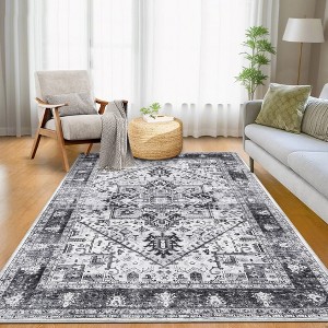 Machine Washable Area Rug Living Room Vintage Medallion Carpet Distressed Rugs for Bedroom - 1 of 4