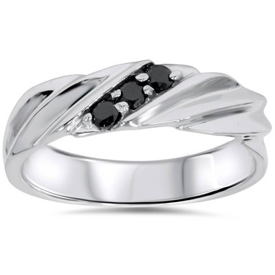 Pompeii3 1/10ct Black Diamond Mens Ring 14K White Gold