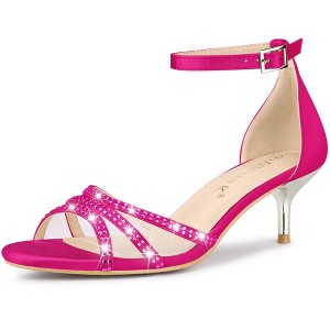 Allegra K Women's Satins Rhinestone Mesh Kitten Heels Sandals - 1 of 4