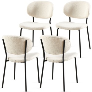 Boucle Dining Chairs Set of 4,Modern Curved Back Upholstered Accent Chairs with Black Metal Legs for Dining Room-Baofuwish - 1 of 4