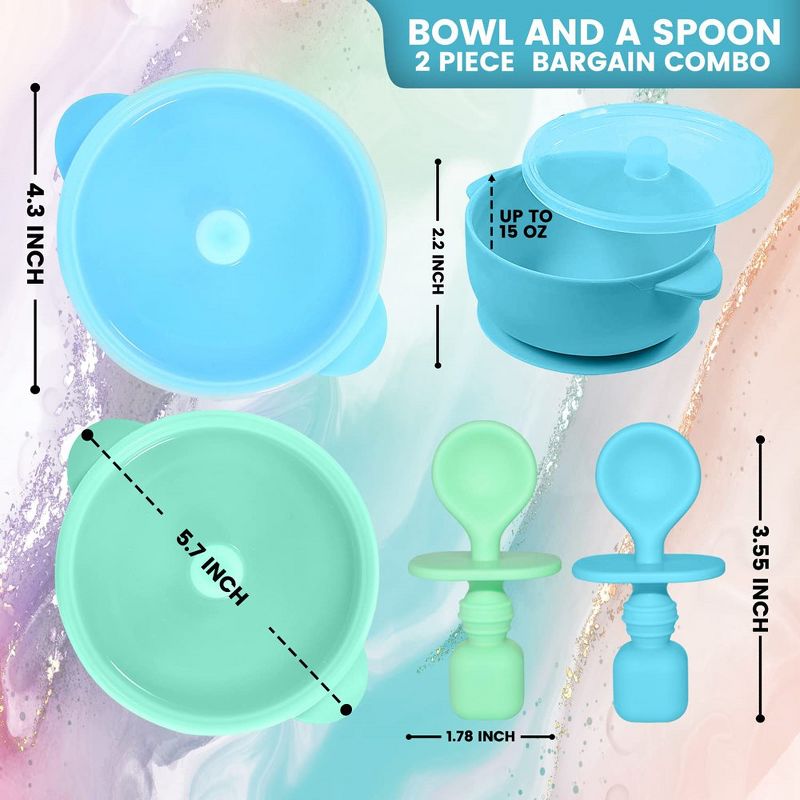 Sperric Silicone Suction Baby Bowl with Lid - BPA Free - 100% Food Grade Silicone - Infant Babies and Toddler Self Feeding (Blue/Green), 4 of 6