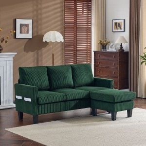 Karl Home |68.5 in. W Square Arm Corduroy L-shaped 3-Seat Sofa in Black with Storage Ottoman - 1 of 1