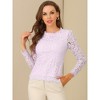 Allegra K Women's Lace Long Sleeve Keyhole Back Ruffle Neck Floral Blouse - 2 of 4