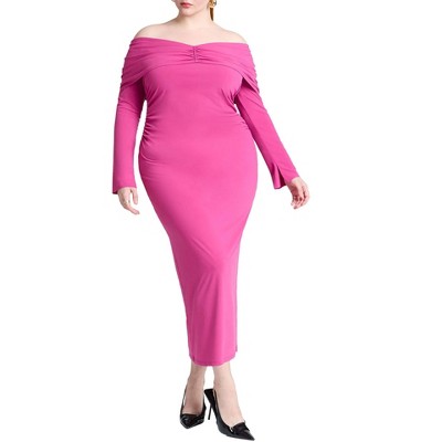 ELOQUII Women's Plus Size Off Shoulder Maxi Dress