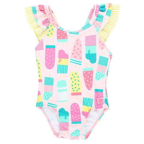 RuffleButts Toddler Girls V-Back One Piece Swimsuit - Ice Cream Social, Size: 4T