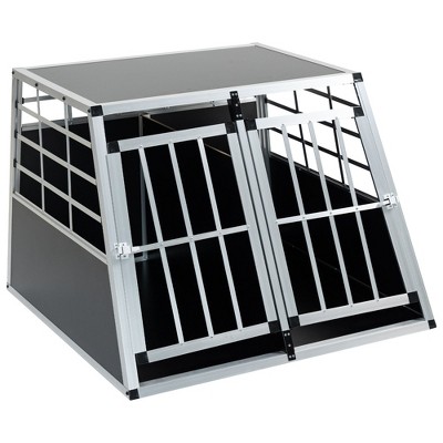 Munora 38.19" Double Door Pet Travel Crate - Aluminum & MDF Trapezoidal Kennel for Dogs & Cats, Black