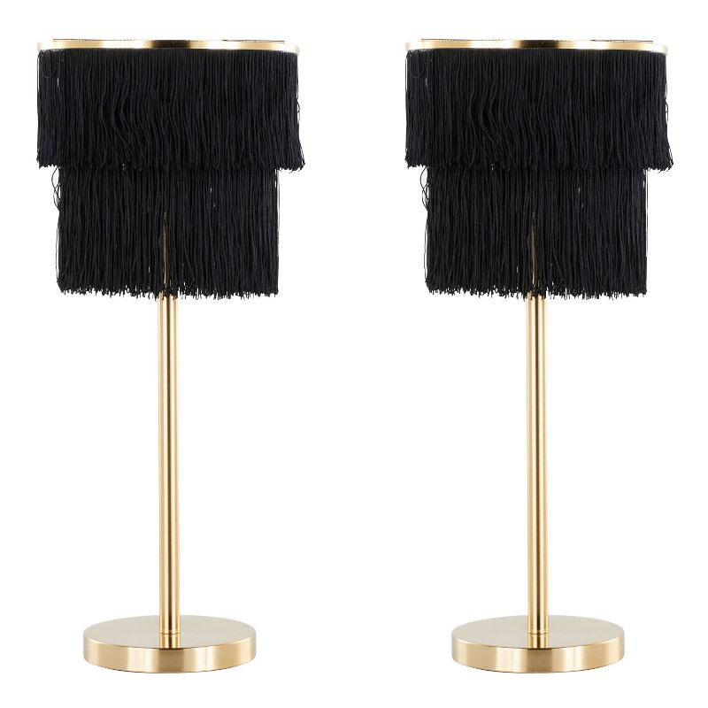 LumiSource (Set of 2) Fringe 25&#34; Contemporary Metal Buffet Lamps Royal Gold Metal and Black Fringe from Grandview Gallery, 1 of 8