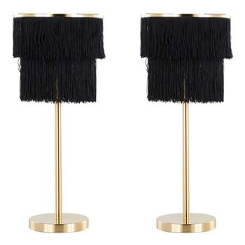 LumiSource (Set of 2) Fringe 25" Contemporary Metal Buffet Lamps Royal Gold Metal and Black Fringe from Grandview Gallery