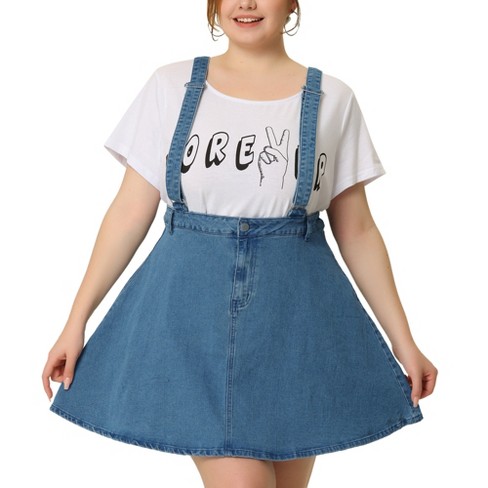 Unique Bargains Women's Plus Size Outfits Adjustable Suspender Overall  Denim Dress 