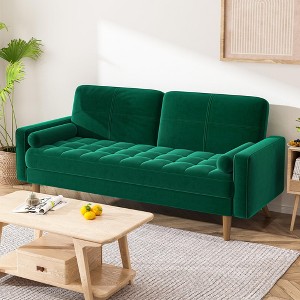 Dyonery 68" Sofa Velvet Loveseat Couch Mid Century Modern Sofa Couch with Solid Wood Legs - 1 of 4