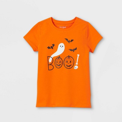 Girls' Halloween 'Boo!' Short Sleeve Graphic T-Shirt - Cat & Jack™ Orange XS