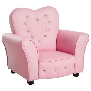 Qaba Kids Sofa Toddler Tufted Upholstered Sofa Chair Princess Couch Furniture with Diamond Decoration for Preschool Child, Pink - 1 of 4