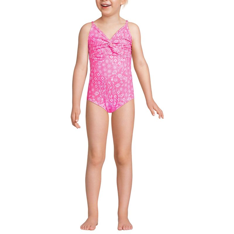 Lands' End Kids Chlorine Resistant Twist Front One Piece Swimsuit UPF Dress Coverup Set, 3 of 5