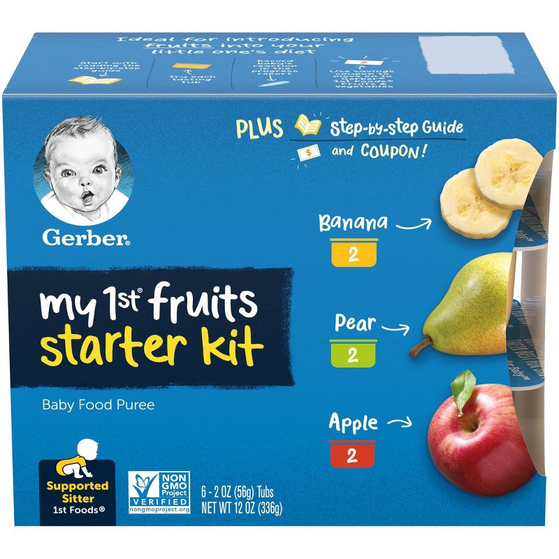 Gerber My 1st Fruits Starter Kit Banana Pear Apple Baby Food Tubs - 6ct/12oz, 1 of 7
