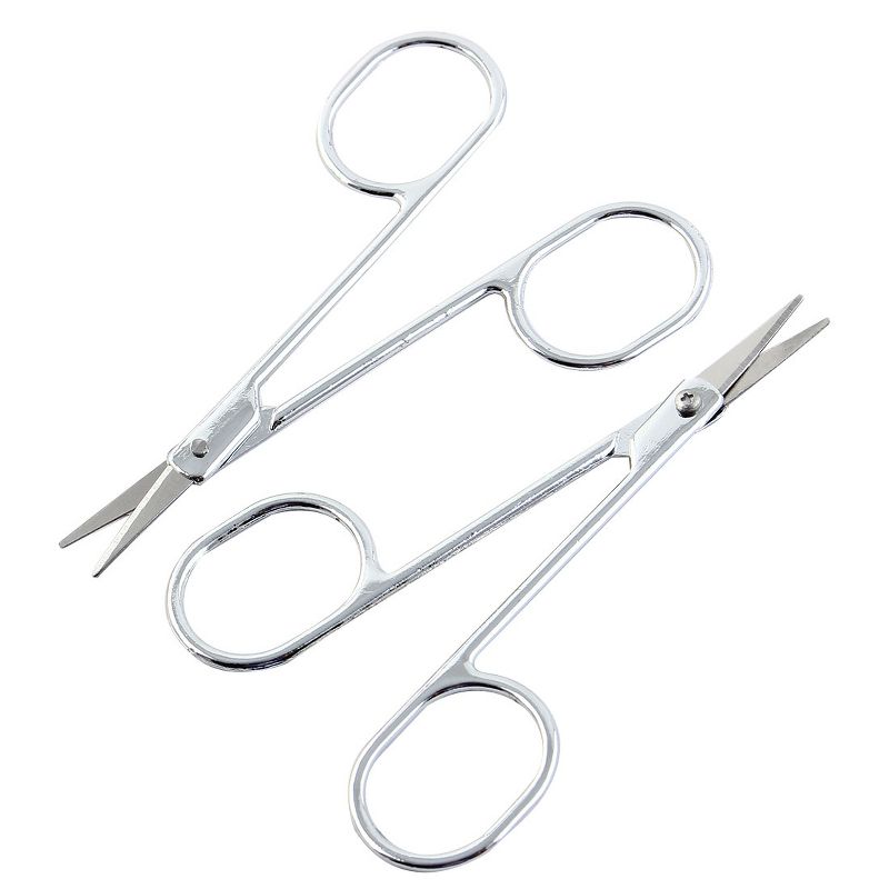 Unique Bargains Trimming Eyebrow Hair Curved Edge Scissors Silver Tone 2" x 2" 2 Pcs, 2 of 3