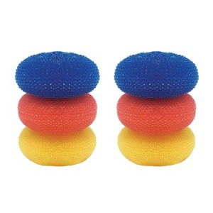 Lola Products Jumbo 4" Plastic Mesh Scouring Pads, Non-Scratch, Great for Pots, Dishwashing, Sinks, Appliances, Assorted Colors, 6 Pack - 1 of 2
